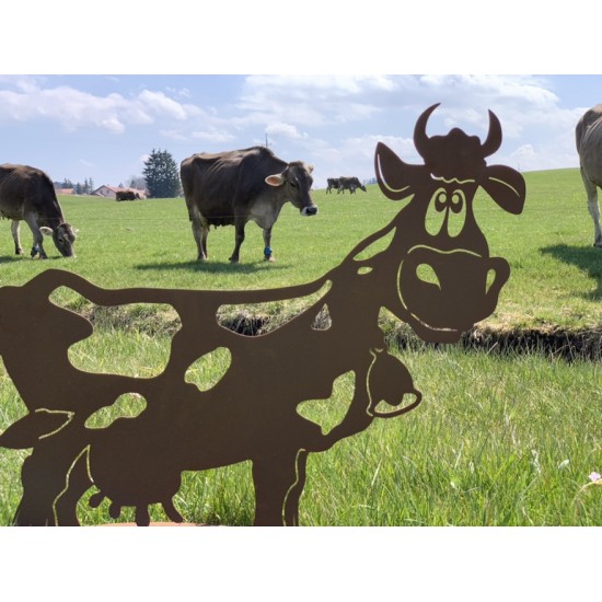 Allgäu Deko Lustige Deko Kuh - Lisl- 60 cm groß - Tierfigur Edelrost Deko Kuh Liselotte auf Platte
Die Kuh Liesl ist ein echtes
