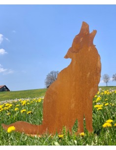heulender Edelrost Wolf auf Platte H 72cm, B 70cm 2