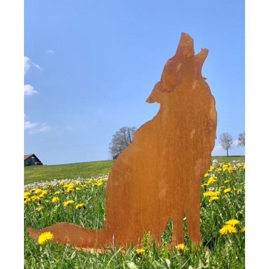 Fuchs und Wolf heulender Wolf - Gartenfigur Höhe 72 cm 
Dieser Deko Wolf aus Metall mit Edelrost Patina ist als heulender Wolf 