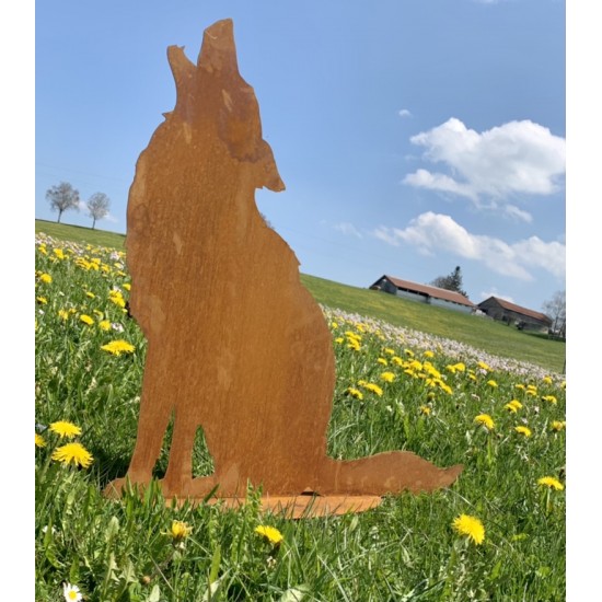 Fuchs und Wolf heulender Wolf - Gartenfigur Höhe 72 cm 
Dieser Deko Wolf aus Metall mit Edelrost Patina ist als heulender Wolf 