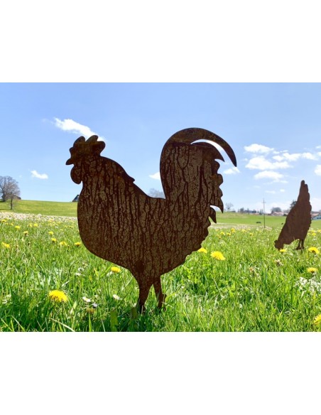 Deko Hühner für Draußen zum Stecken Hahn auf kurzem Stab - Höhe 46 cm 