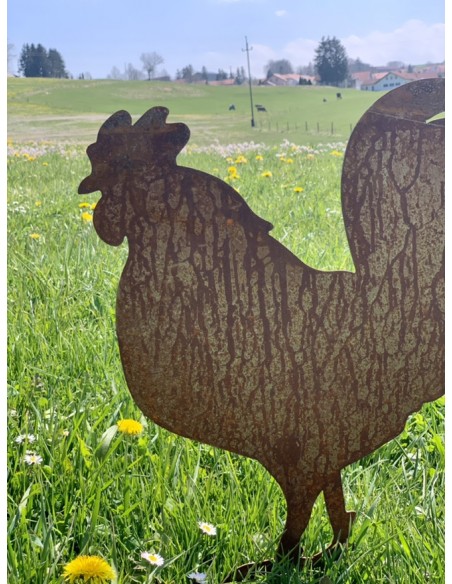 Deko Hühner für Draußen zum Stecken Hahn auf kurzem Stab - Höhe 46 cm 