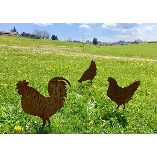 Deko Hühner für Draußen zum Stecken Hahn auf kurzem Stab - Höhe 46 cm 