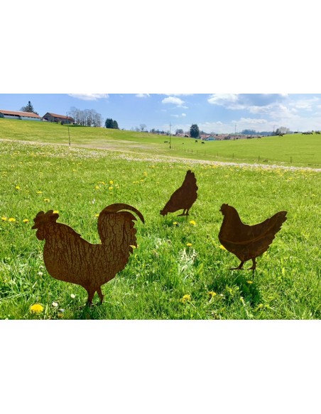 Deko Hühner für Draußen zum Stecken Hahn auf kurzem Stab - Höhe 46 cm 