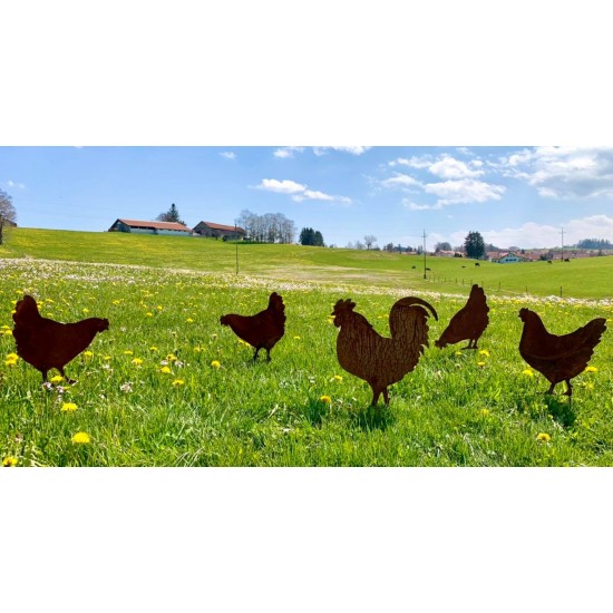 Deko Hühner für Draußen zum Stecken Hahn auf kurzem Stab - Höhe 46 cm 