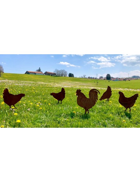 Deko Hühner für Draußen zum Stecken Hahn auf kurzem Stab - Höhe 46 cm 