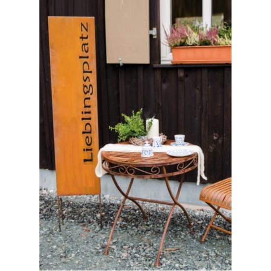 Gartendeko Rost Metall Tisch rund Ø 71 cm - Gartentisch aus Eisen 
Ø 71 cm
Höhe 78 cm
