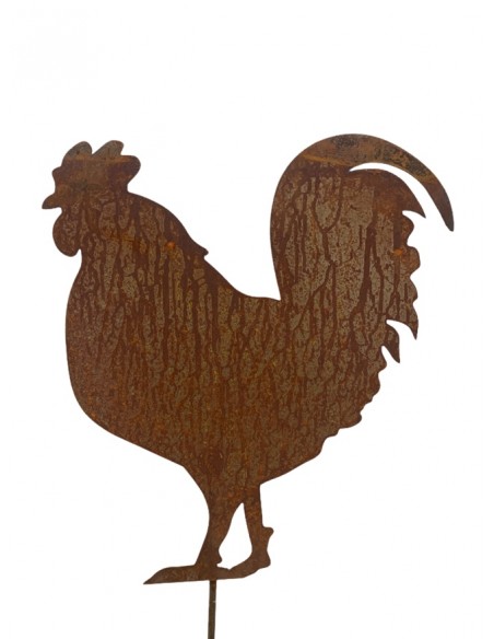 Deko Hühner für Draußen zum Stecken Hahn auf kurzem Stab - Höhe 46 cm 