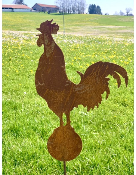Hühner, Gockel und Küken Gartenstecker krähender Hahn auf Kugel - Gesamthöhe 160 cm Dieser Hahn steht krähend auf einer Kugel un