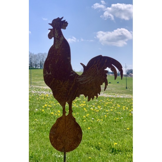 Hühner, Gockel und Küken Gartenstecker krähender Hahn auf Kugel - Gesamthöhe 160 cm Dieser Hahn steht krähend auf einer Kugel un