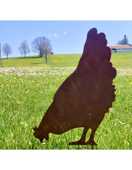 Deko Hühner für Draußen zum Stecken Deko Huhn - pickend - 39 cm hoch mit Standplatte Huhn pickend auf einer Standplatte.

Höhe