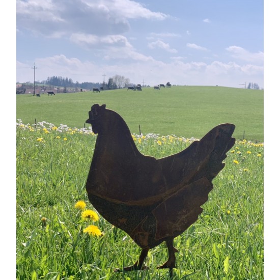 Deko Hühner für Draußen zum Stecken Stehendes Huhn auf kurzem Stab Höhe 39 cm