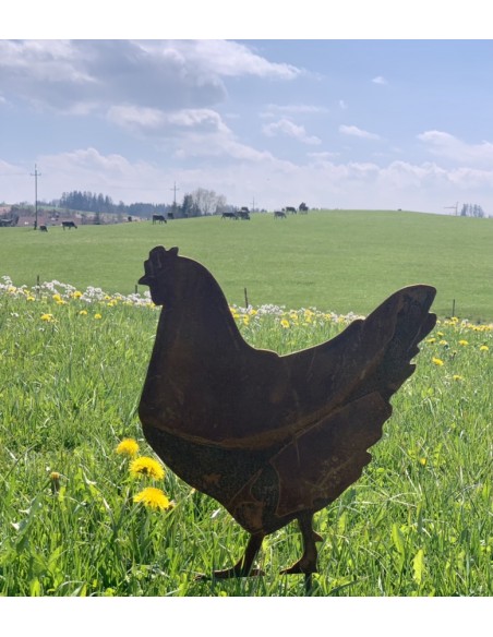Deko Hühner für Draußen zum Stecken Stehendes Huhn auf kurzem Stab Höhe 39 cm  Deko Hühner für Draußen zum Stecken Stehendes Huhn auf kurzem Stab Höhe 39 cm