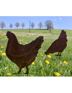Hühner, Gockel und Küken Stehendes Huhn auf kurzem Stab Höhe 39 cm  2