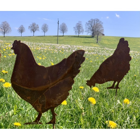 Deko Hühner für Draußen zum Stecken Stehendes Huhn auf kurzem Stab Höhe 39 cm