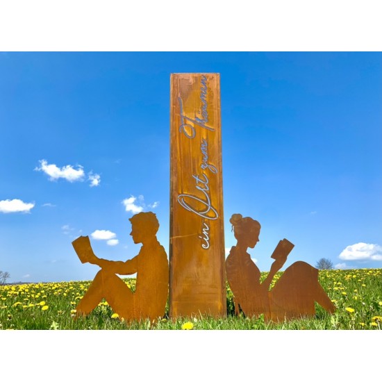 Menschen und Silhouetten Dekofigur lesende Frau mit Buch - Höhe 80 cm - groß 
Höhe 80 cm
Länge 93 cm
aus 3 mm Stahl
mit eine