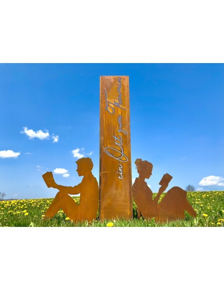 Menschen und Silhouetten Dekofigur lesende Frau mit Buch - Höhe 80 cm - groß 
Höhe 80 cm
Länge 93 cm
aus 3 mm Stahl
mit eine