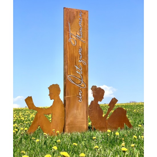 Menschen und Silhouetten Dekofigur lesende Frau mit Buch - Höhe 80 cm - groß 
Höhe 80 cm
Länge 93 cm
aus 3 mm Stahl
mit eine