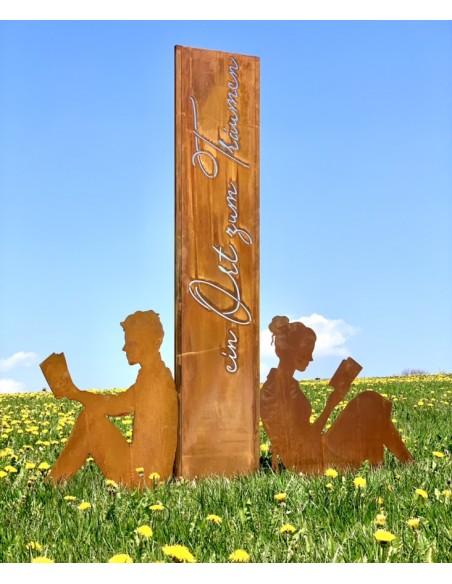 Menschen und Silhouetten Dekofigur lesende Frau mit Buch - Höhe 80 cm - groß 
Höhe 80 cm
Länge 93 cm
aus 3 mm Stahl
mit eine