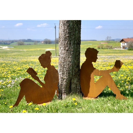 Menschen und Silhouetten Dekofigur lesende Frau mit Buch - Höhe 80 cm - groß 
Höhe 80 cm
Länge 93 cm
aus 3 mm Stahl
mit eine