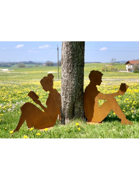 Menschen und Silhouetten Dekofigur lesende Frau mit Buch - Höhe 80 cm - groß 
Höhe 80 cm
Länge 93 cm
aus 3 mm Stahl
mit eine