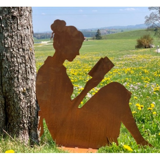 Menschen und Silhouetten Dekofigur lesende Frau mit Buch - Höhe 80 cm - groß 
Höhe 80 cm
Länge 93 cm
aus 3 mm Stahl
mit eine