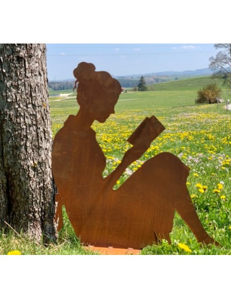 Menschen und Silhouetten Dekofigur lesende Frau mit Buch - Höhe 80 cm - groß 
Höhe 80 cm
Länge 93 cm
aus 3 mm Stahl
mit eine