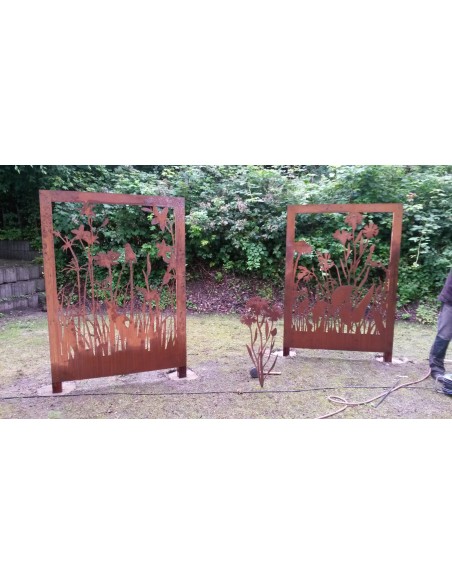 Sichtschutzwände und Paravents Sichtschutzwand Wiesenmotiv C - Abtrennung aus 3 mm Stahl ohne Umrandung 
Höhe 190 cm
Breite 14