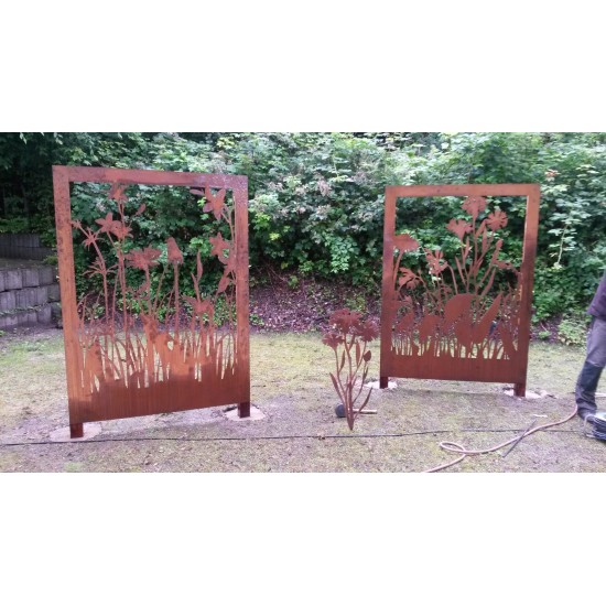 Sichtschutzwände und Paravents Sichtschutzwand Wiesenmotiv B - Abtrennung aus 3 mm Stahl ohne umrandung Höhe 190 cm
Breite 140