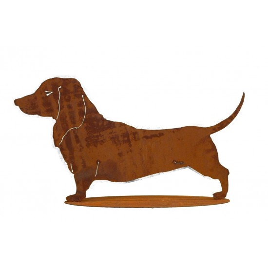Tierfigur Dackel aus Edelrost auf Platte