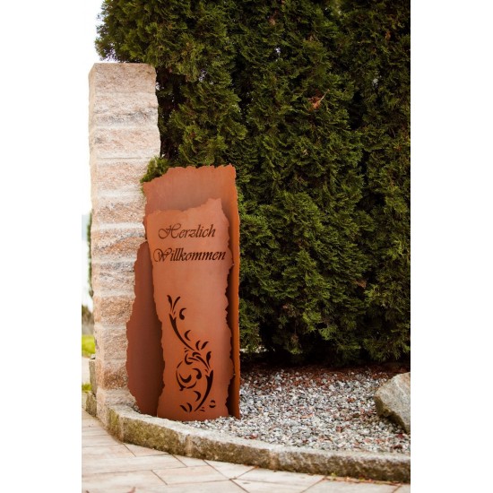 Sonderformen Säulen Säulenbogen Willkommen, 120 cm hoch inkl. Beleuchtung - Rostsäule für den Eingangsbereich 

Höhe 120 cm
T