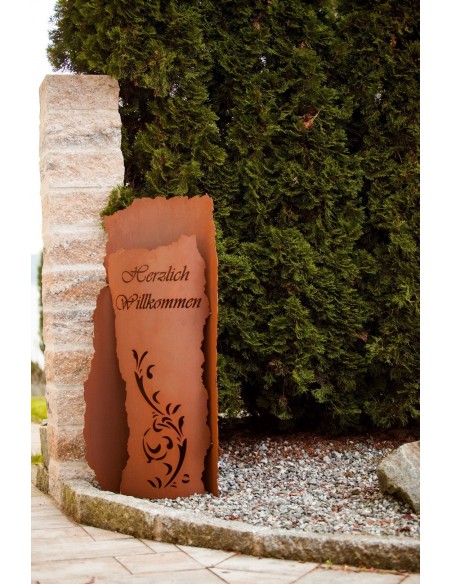 Sonderformen Säulen Säulenbogen Willkommen, 120 cm hoch inkl. Beleuchtung - Rostsäule für den Eingangsbereich 

Höhe 120 cm
T