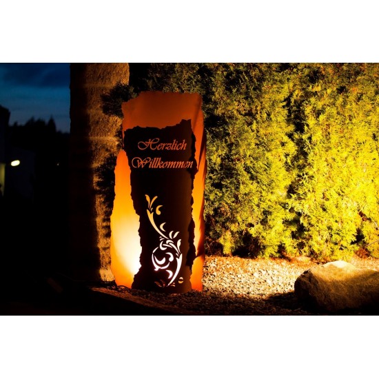 Sonderformen Säulen Säulenbogen Willkommen, 120 cm hoch inkl. Beleuchtung - Rostsäule für den Eingangsbereich 

Höhe 120 cm
T