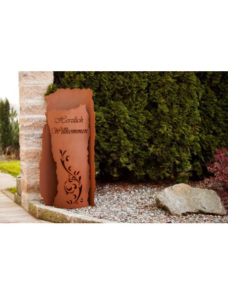 Sonderformen Säulen Säulenbogen Willkommen, 120 cm hoch inkl. Beleuchtung - Rostsäule für den Eingangsbereich 

Höhe 120 cm
T