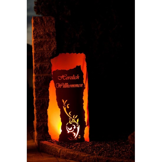 Sonderformen Säulen Säulenbogen Willkommen, 120 cm hoch inkl. Beleuchtung - Rostsäule für den Eingangsbereich 

Höhe 120 cm
T