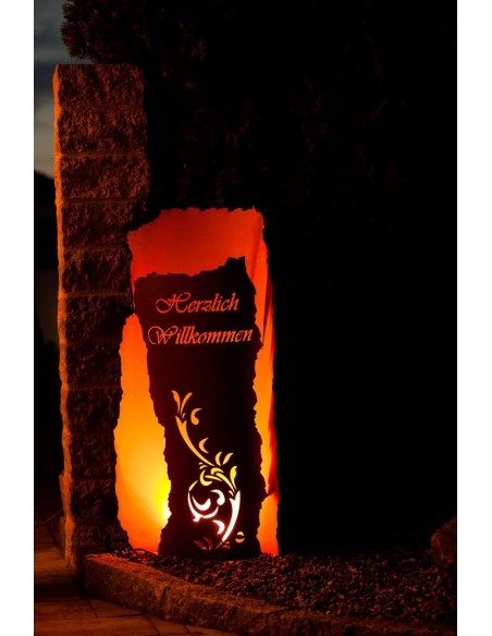 Sonderformen Säulen Säulenbogen Willkommen, 120 cm hoch inkl. Beleuchtung - Rostsäule für den Eingangsbereich 

Höhe 120 cm
T
