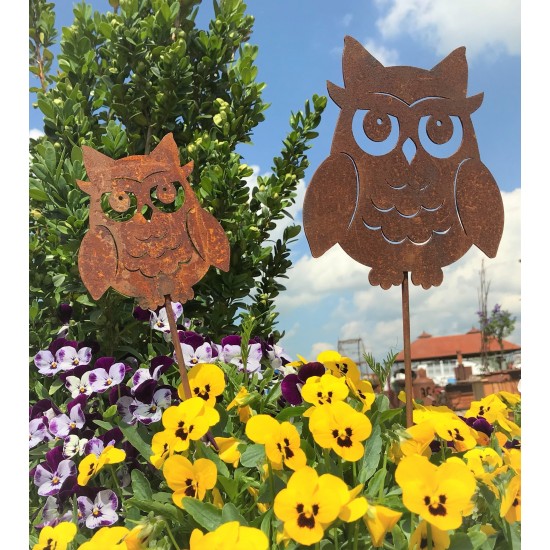 Deko Eulen Edelrost Deko Kauz Gartenstecker - groß - Höhe15 cm - Metall Eule Garten Liebevoller Edelrost Kauz / Eule aus Metall