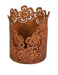 Rostdeko zum Beleuchten kleines Rost Tischwindlicht Motiv Blume 10 cm hoch Höhe 10 cm
Ø 8 cm