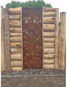 Edelrost Sichtschutzwand mit Vogelmuster, Höhe 200 cm  2