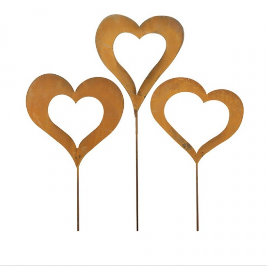Gartenstecker Herz Herzstecker mit 3 Motiven als Set - Romeo - 120 cm hoch 3-teiliges Gartenstecker Set mit unterschiedlichen Mo