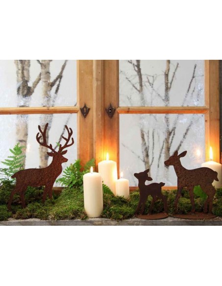 Weihnachtsdeko Deko Hirsch aus Edelrost - klein Höhe 28 cm - Zum Stellen Kleiner Deko Hirsch für die Fensterbank oder deinen Gar