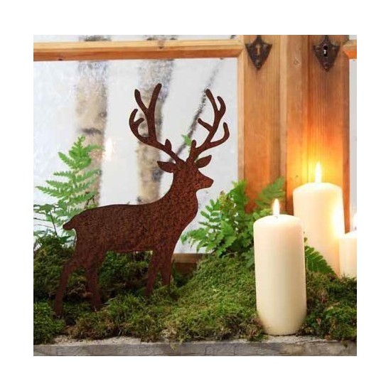 Weihnachtsdeko Deko Hirsch aus Edelrost - klein Höhe 28 cm - Zum Stellen Kleiner Deko Hirsch für die Fensterbank oder deinen Gar