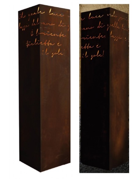 Skulpturen - Rostsäulen und Stelen Rostsäule Romance mit Spruch Höhe 90 cm - Rostsäule mit Spruch von Romeo und Julia 
Schöne r