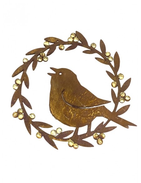 Gartendeko Rost Goldbeeren Dekokranz mit singendem Vogel - Ø 20 cm - zum Hängen 
Die goldenen Beeren machen diese Gartendeko zu