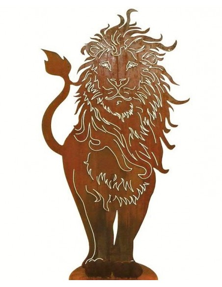 Gartendeko Rost Edelrost Löwe 115 cm hoch 
Höhe 115 cm,
auf Bodenplatte
