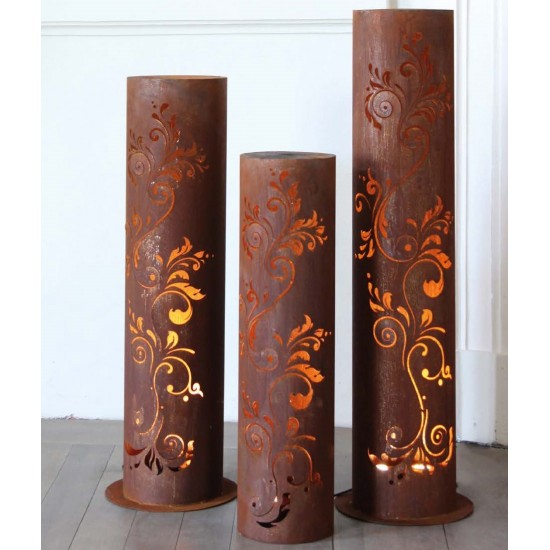 runde Rostsäulen runde Rost Säule Barock Höhe 100 cm, Ø 27cm filigranes Muster Produktdetails Rostäule mit Filigranem Barock Mus