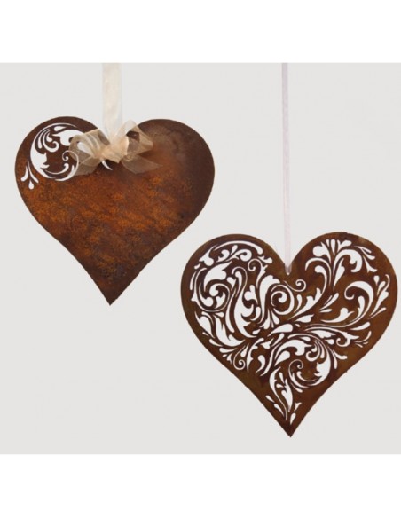 Herzige Dinge - Edelrost Dekoherzen Barock Herz  (groß) zum Hängen oder Wandbefestigung - aufwändiges Muster Höhe 36 cm, Breite 