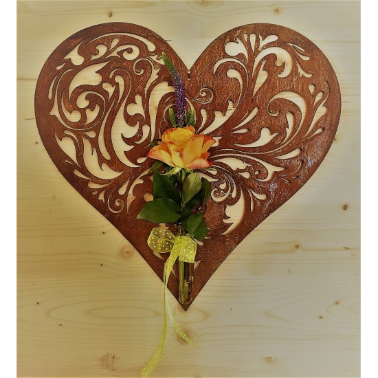 Herzige Dinge - Edelrost Dekoherzen Barock Herz  (groß) zum Hängen oder Wandbefestigung - aufwändiges Muster Höhe 36 cm, Breite 