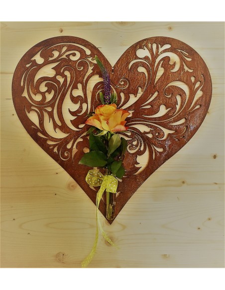 Herzige Dinge - Edelrost Dekoherzen Barock Herz  (groß) zum Hängen oder Wandbefestigung - aufwändiges Muster Höhe 36 cm, Breite 