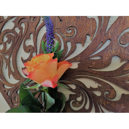 Herzige Dinge - Edelrost Dekoherzen Barock Herz  (groß) zum Hängen oder Wandbefestigung - aufwändiges Muster Höhe 36 cm, Breite 